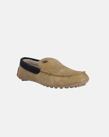Hunter Mens Moccasin Slipper Tartan Collar - Biscuit