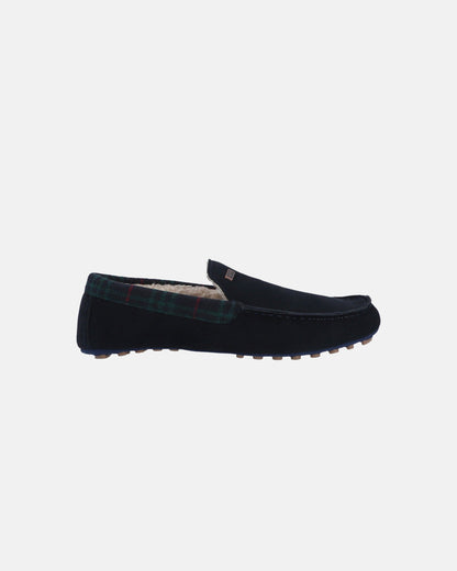 Hunter Mens Moccasin Slipper Tartan Collar - Navy