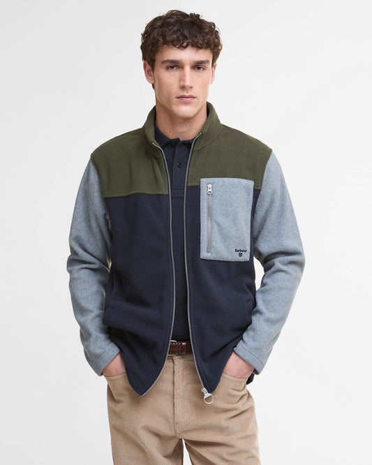 Barbour Mens Full Zip Colour Block Fleece - Navy