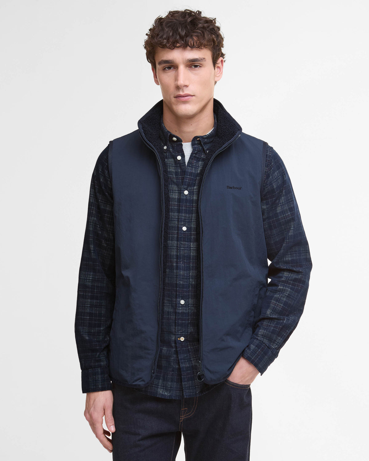 Barbour Mens Reversible Fleece Gilet - Navy | CHO | Designer Mens Gilets