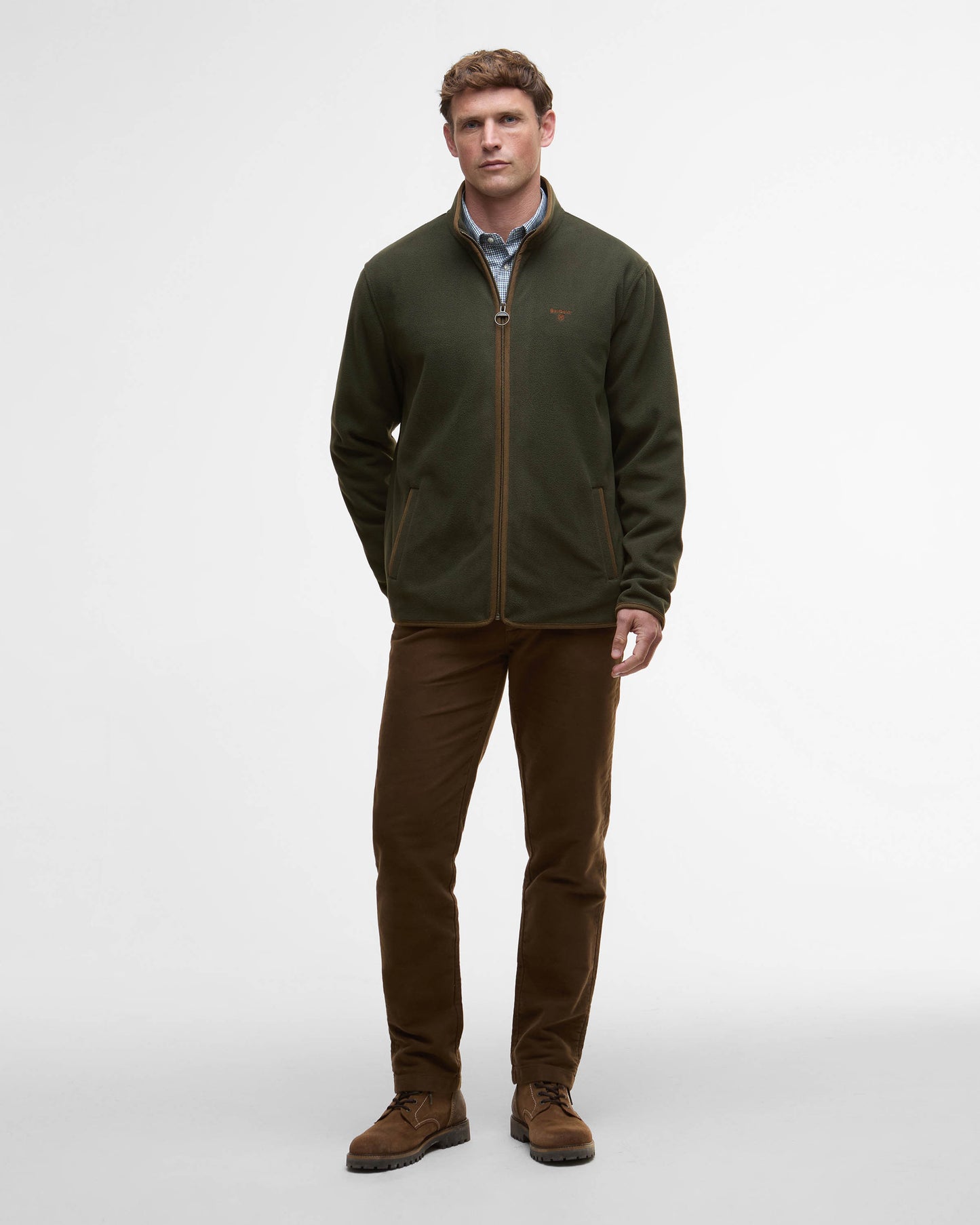 Barbour Harwood Mens Zip Thru Fleece - Olive | CHO | Designer Mens Coats & Jackets