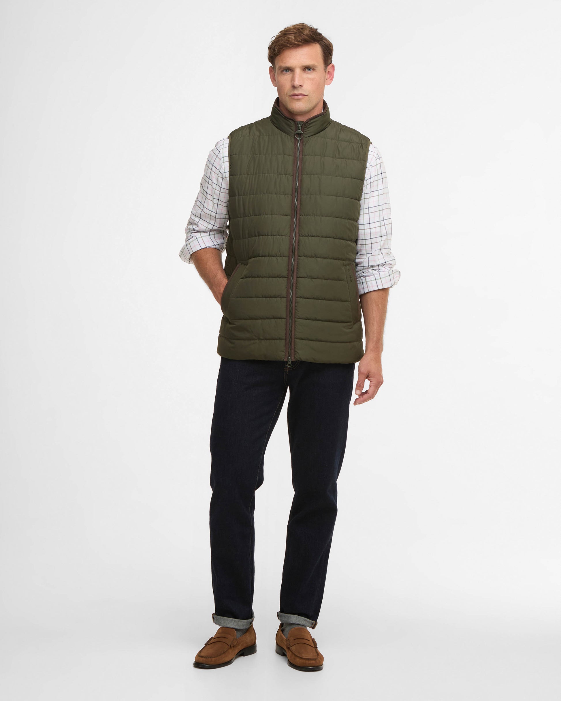 Barbour Broughton Mens Quilted Gilet - Deep Olive | CHO | Designer Mens Padded Gilets