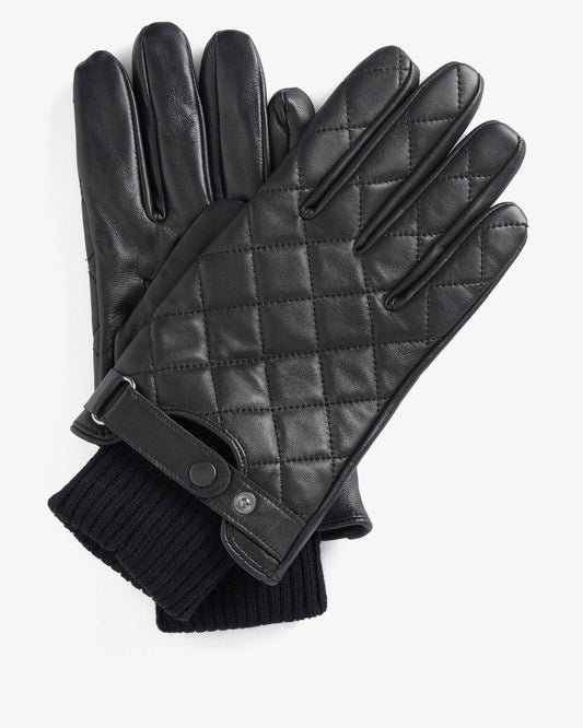 Barbour Mens Quilted Leather Gloves - Black