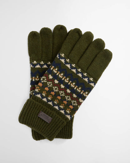 Barbour Marlow Mens Fair Isle Knitted Gloves - Olive