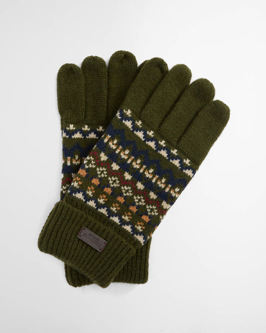 Barbour Marlow Mens Fair Isle Knitted Gloves - Olive