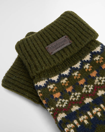 Barbour Marlow Mens Fair Isle Knitted Gloves - Olive