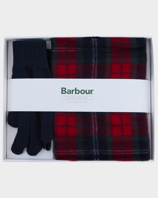 Barbour Tartan Mens Scarf & Glove Gift Set - Red Spruce | CHO | Designer Mens Clothing Accessories