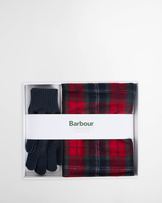 Barbour Tartan Mens Scarf & Glove Gift Set - Red Spruce | CHO | Designer Mens Clothing Accessories
