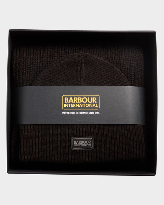 Barbour International Sweeper Legacy Mens Beanie & Scarf Gift Set - Black/Black