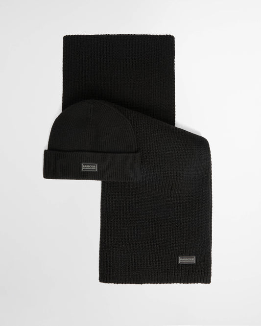 Barbour International Sweeper Legacy Mens Beanie & Scarf Gift Set - Black/Black | CHO | Designer Mens Gift Sets