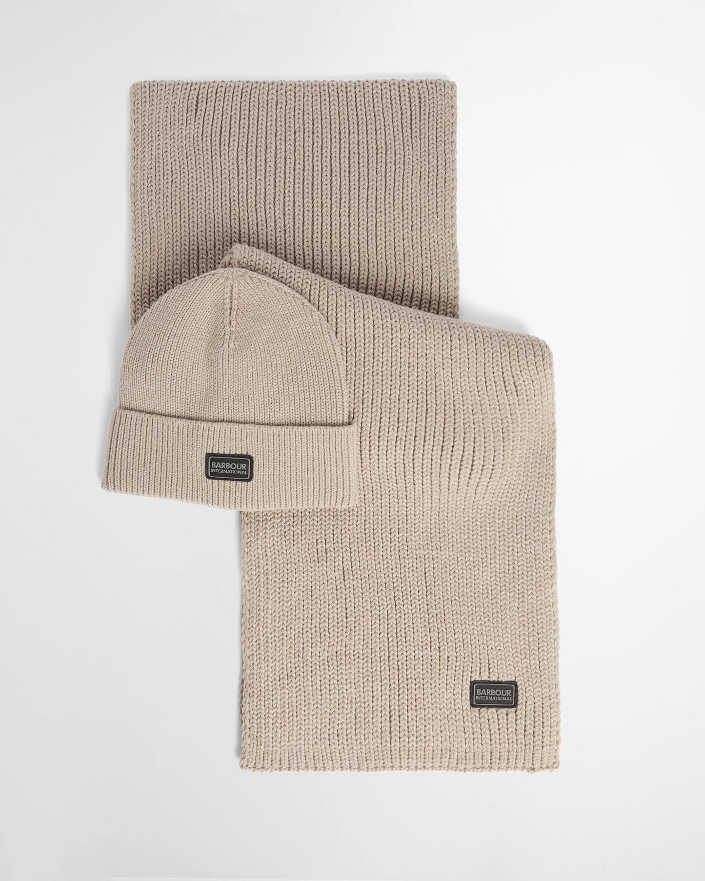 Barbour International Sweeper Legacy Mens Beanie & Scarf Gift Set - Concrete | CHO | Designer Mens Gift Sets