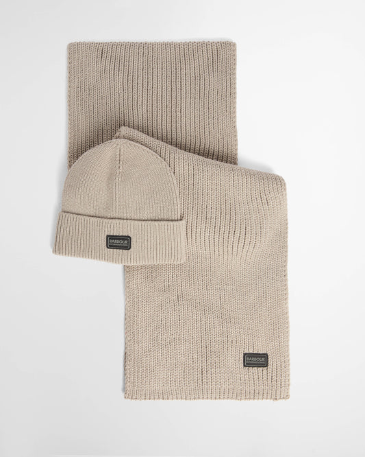 Barbour International Sweeper Legacy Mens Beanie & Scarf Gift Set - Concrete | CHO | Designer Mens Gift Sets