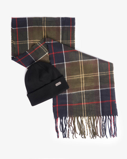 Barbour Mens Swinton Beanie & Galingale Scarf Gift Set - Classic Tartan | CHO | Designer Mens Clothing Accessories