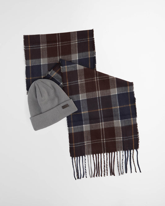 Barbour Mens Swinton Beanie & Galingale Scarf Gift Set - Midnight Oak