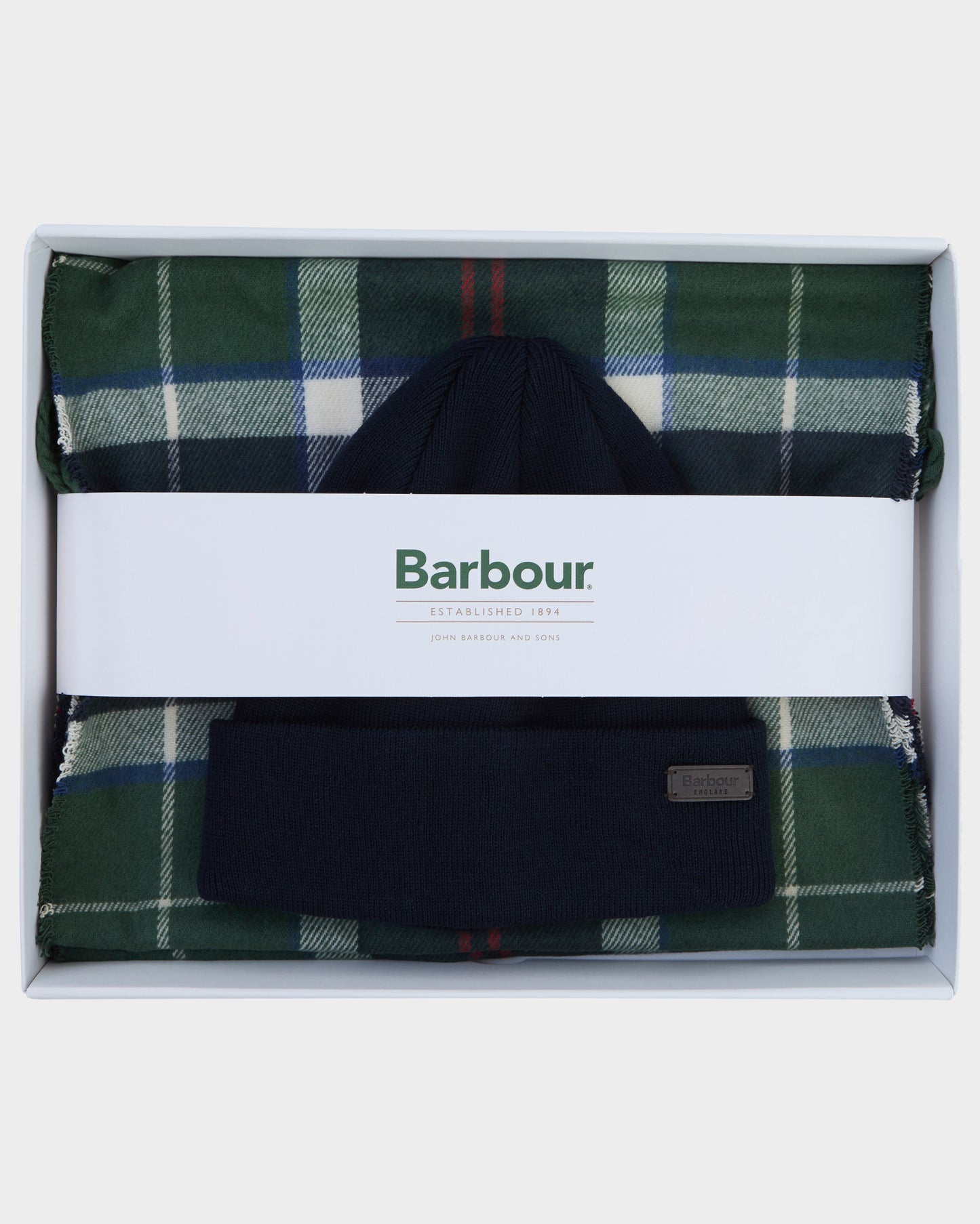 Barbour Mens Swinton Beanie & Galingale Scarf Gift Set - Evergreen | CHO | Designer Mens Clothing Accessories
