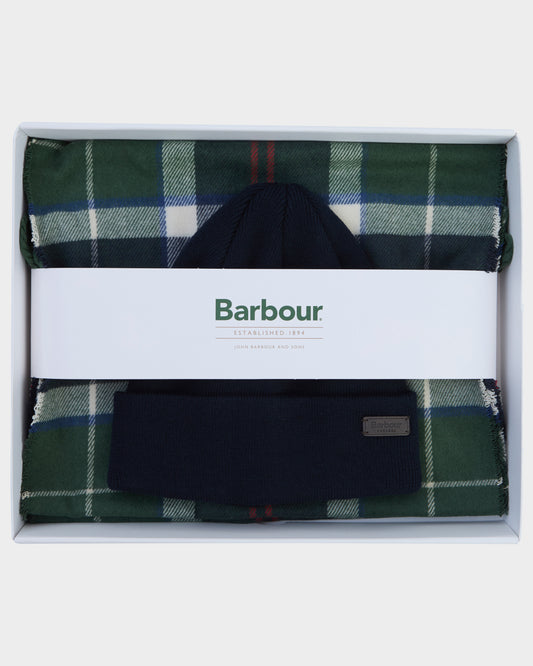 Barbour Mens Swinton Beanie & Galingale Scarf Gift Set - Evergreen | CHO | Designer Mens Clothing Accessories