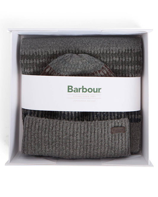 Barbour Branton Beanie & Scarf Mens Gift Set - Midnight Oak