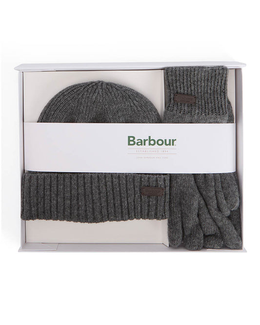 Barbour Carlton Beanie & Gloves Mens Gift Set - Grey