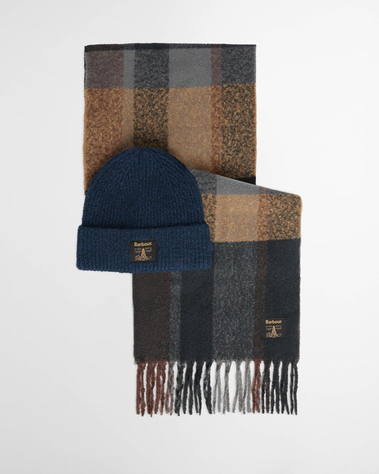 Barbour Westerdale Mens Beanie & Scarf Gift Set - Navy/Grey | CHO | Designer Mens Clothing Accessories