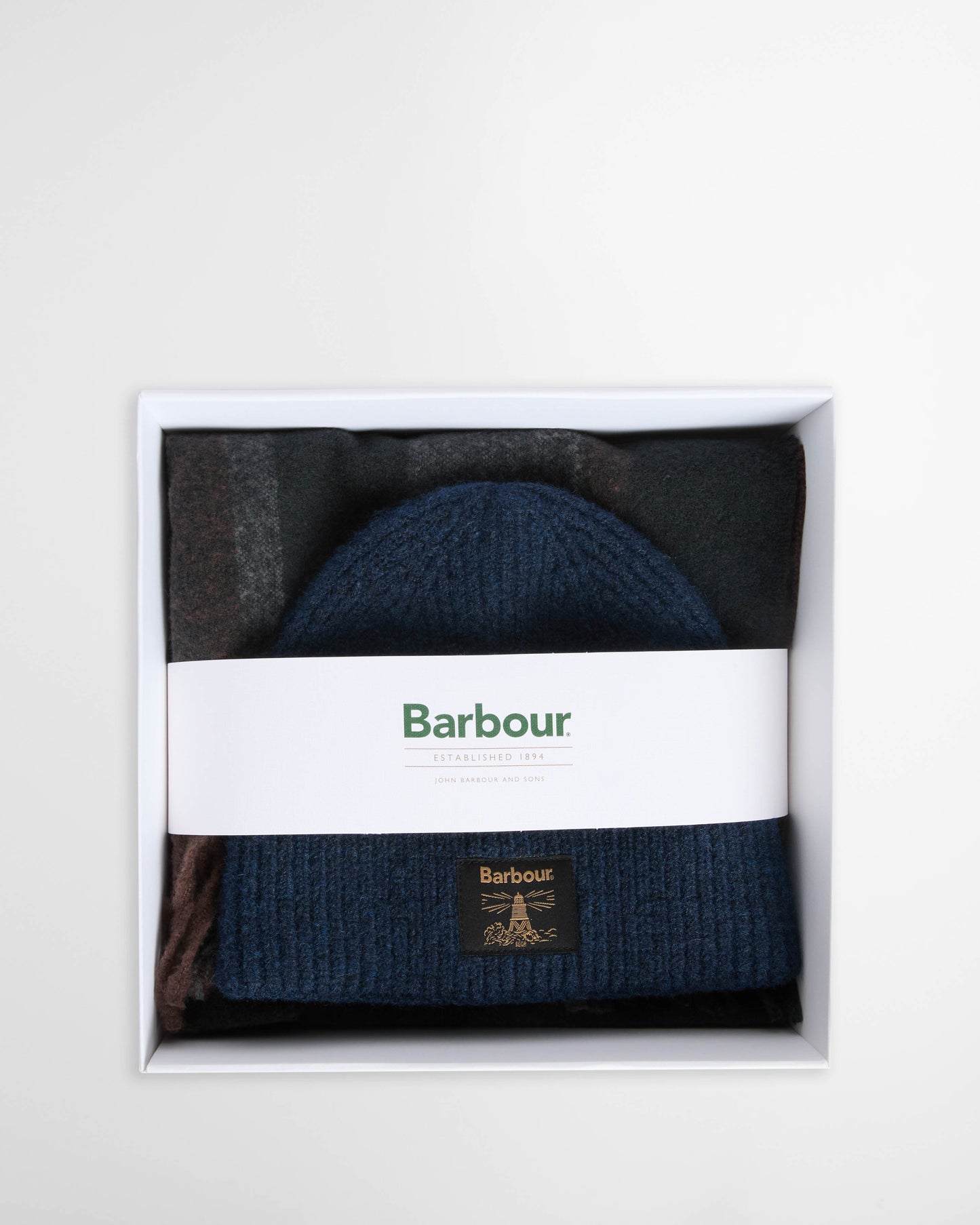 Barbour Westerdale Mens Beanie & Scarf Gift Set - Navy/Grey