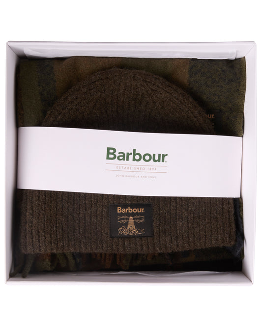Barbour Westerdale Mens Beanie & Scarf Gift Set - Olive/Navy | CHO | Designer Mens Clothing Accessories