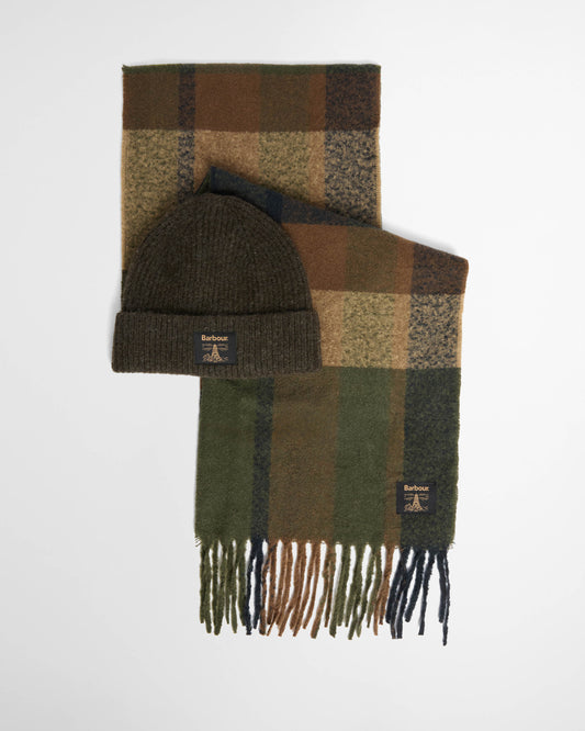 Barbour Westerdale Mens Beanie & Scarf Gift Set - Olive/Navy | CHO | Designer Mens Clothing Accessories