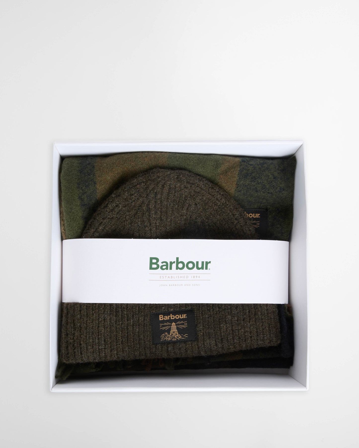 Barbour Westerdale Mens Beanie & Scarf Gift Set - Olive/Navy | CHO | Designer Mens Clothing Accessories