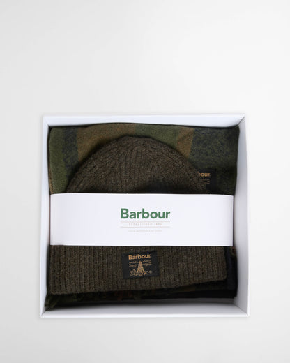 Barbour Westerdale Mens Beanie & Scarf Gift Set - Olive/Navy | CHO | Designer Mens Clothing Accessories
