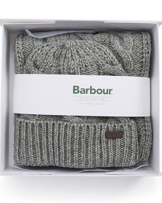 Barbour Jesmond Mens Beanie And Scarf Gift Set - Mid Grey