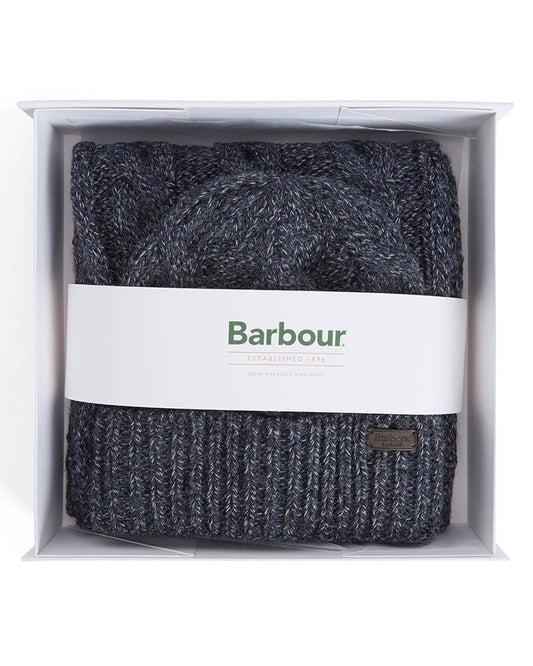 Barbour Jesmond Mens Beanie And Scarf Gift Set - Navy