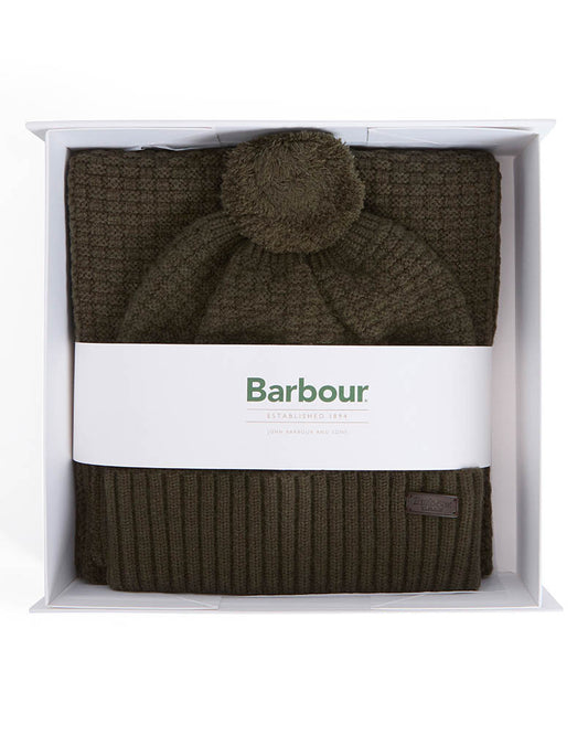 Barbour Ramside Mens Beanie And Scarf Gift Set - Dark Olive