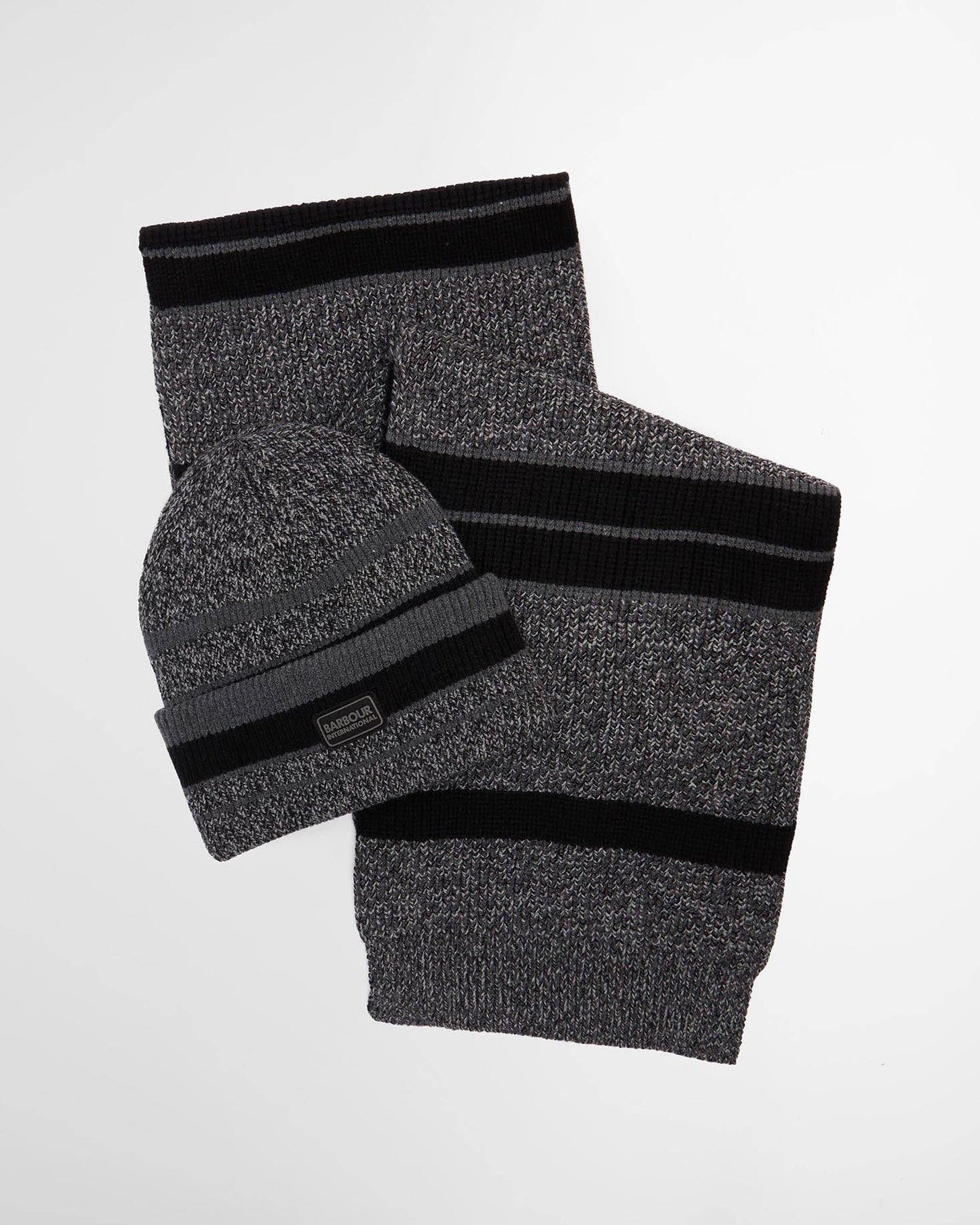 Barbour International Mens Boston Beanie & Scarf Gift Set - Black/Grey