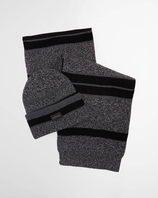 Barbour International Mens Boston Beanie & Scarf Gift Set - Black/Grey