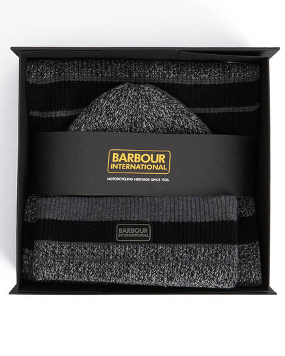 Barbour International Mens Boston Beanie & Scarf Gift Set - Black/Grey