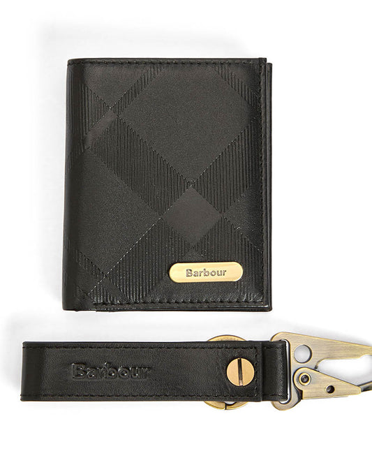 Barbour Brunton Mens Leather Gift Set - Black Tartan Emboss