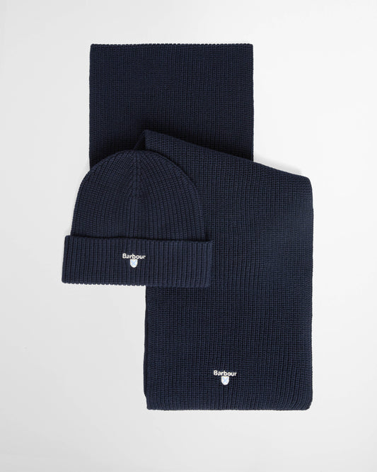 Barbour Cascade Mens Beanie & Scarf Set - Navy | CHO | Designer Mens Gift Sets