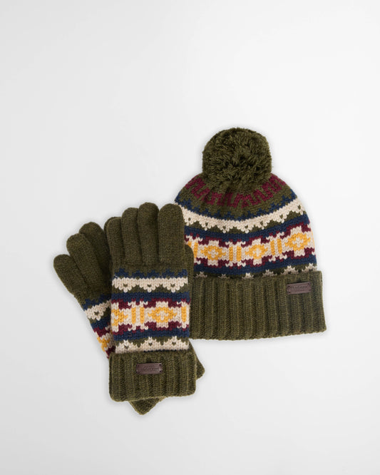 Barbour Kane Mens Knitted Beanie & Scarf Gift Set - Dark Olive | CHO | Designer Mens Gift Sets