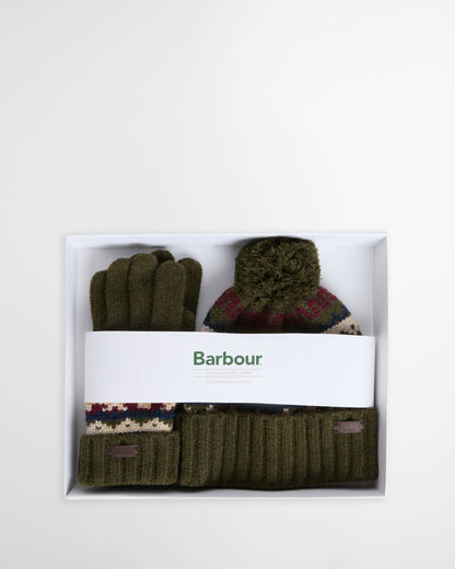 Barbour Kane Mens Knitted Beanie & Scarf Gift Set - Dark Olive