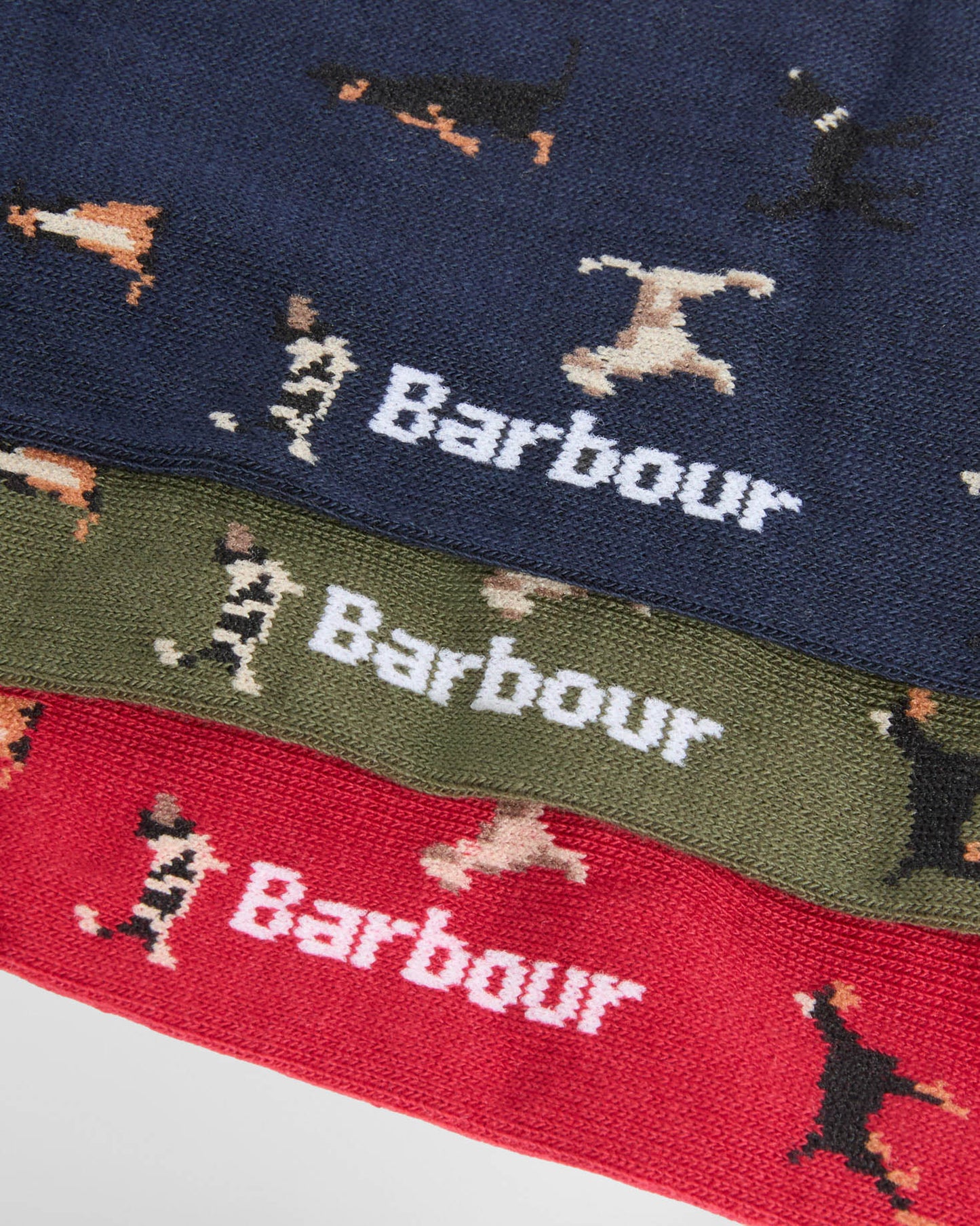Barbour Mens Dog Sock Gift Set - Navy/Red/Green, detail.