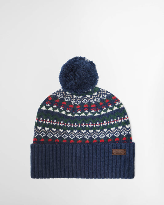 Barbour Marlow Mens Fair Isle Pom Beanie Hat - Navy/Evergreen | CHO | Designer Mens Beanies