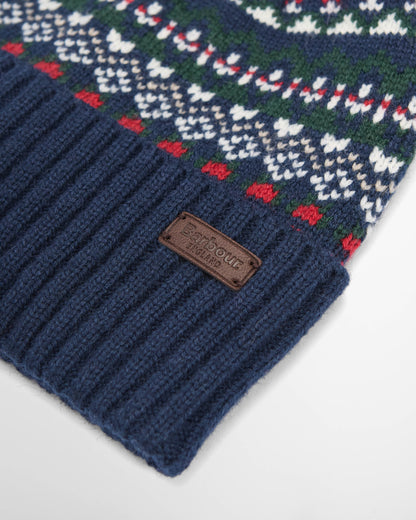 Barbour Marlow Mens Fair Isle Pom Beanie Hat - Navy/Evergreen
