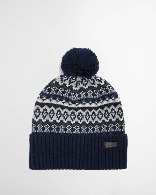 Barbour Marlow Mens Fair Isle Pom Beanie Hat Navy