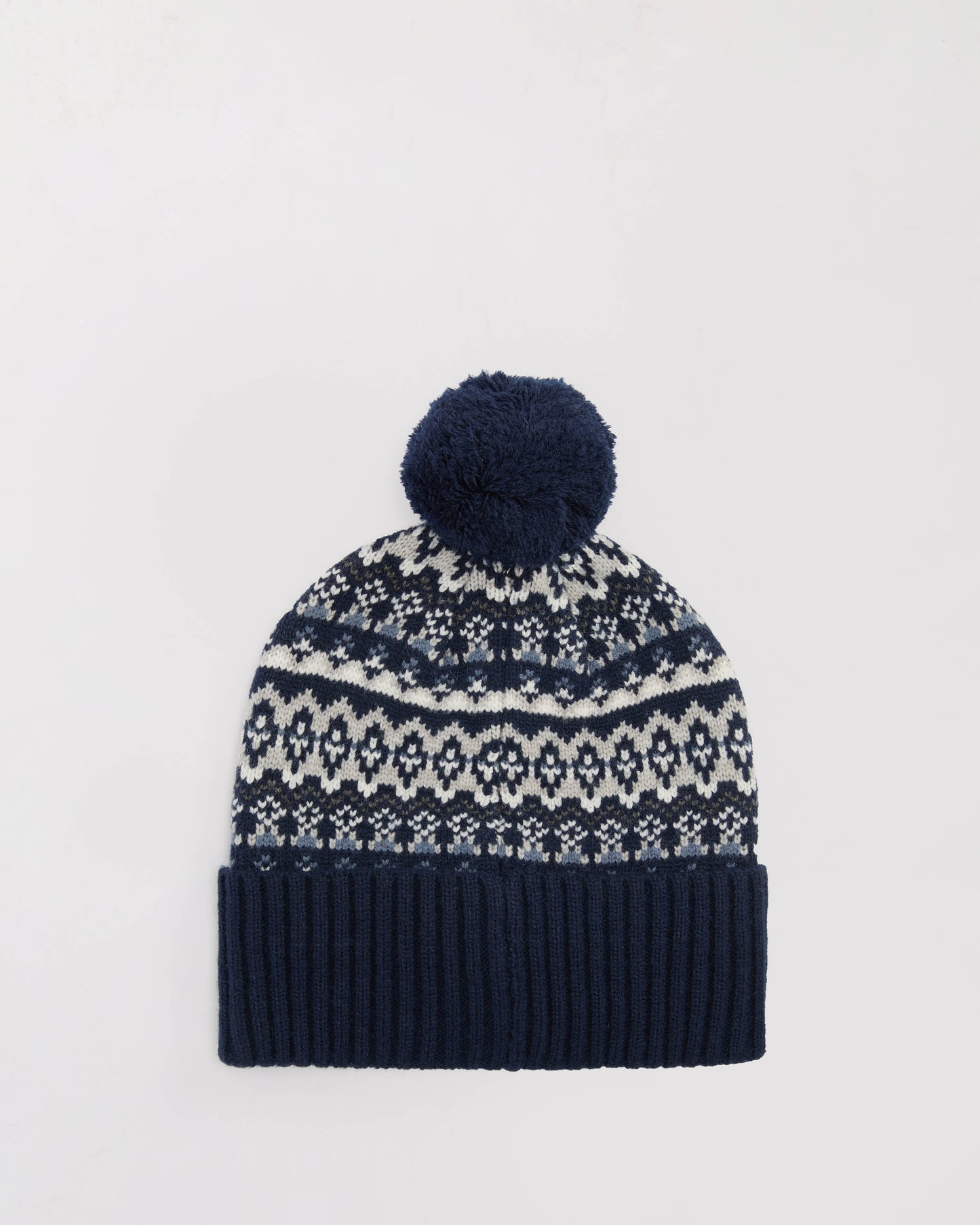 Barbour Marlow Mens Fair Isle Pom Beanie Hat Navy