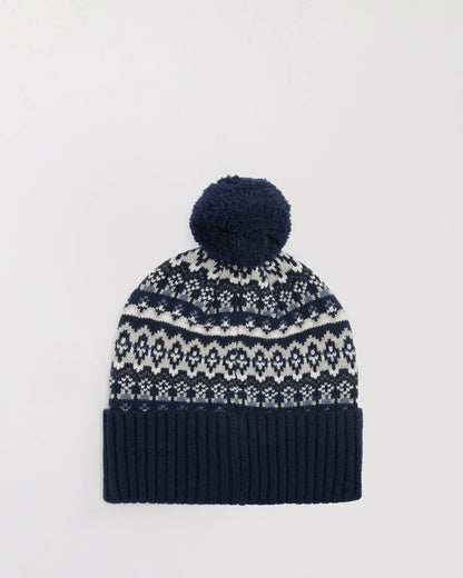 Barbour Marlow Mens Fair Isle Pom Beanie Hat Navy