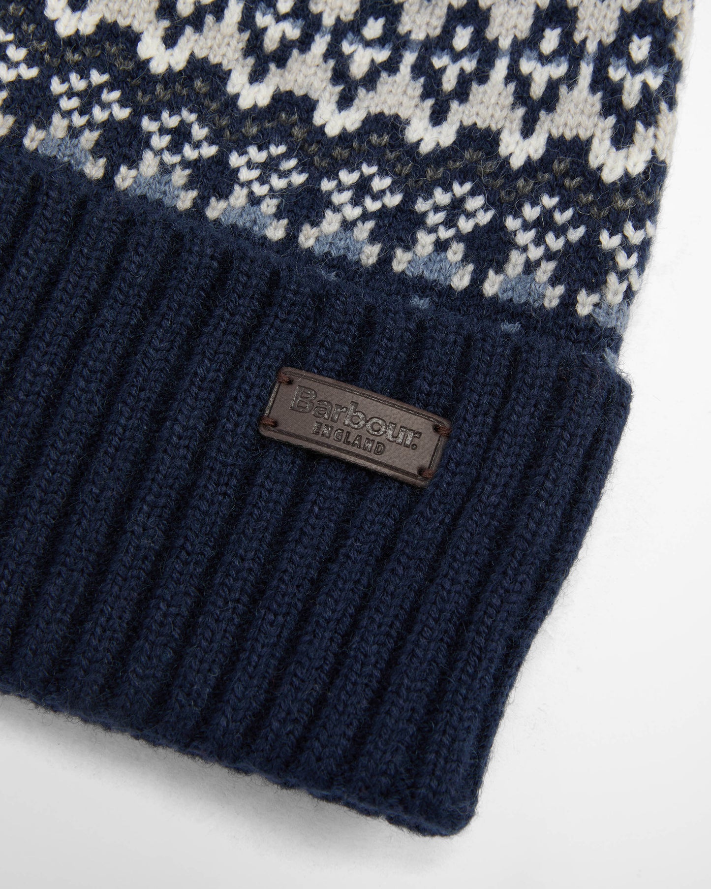 Barbour Marlow Mens Fair Isle Pom Beanie Hat Navy