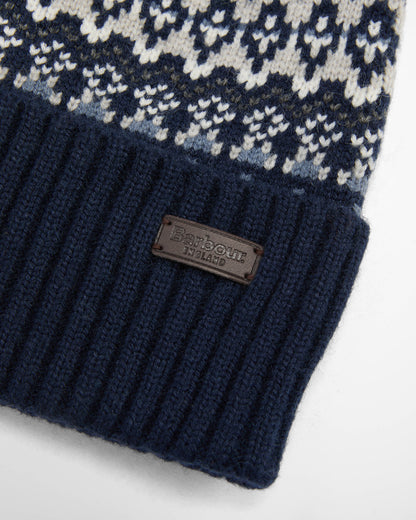 Barbour Marlow Mens Fair Isle Pom Beanie Hat Navy
