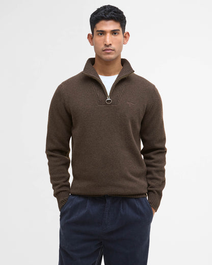 Barbour Essential Lambswool Mens Half-Zip Jumper - Dark Oak | CHO | Designer Mens Knitwear