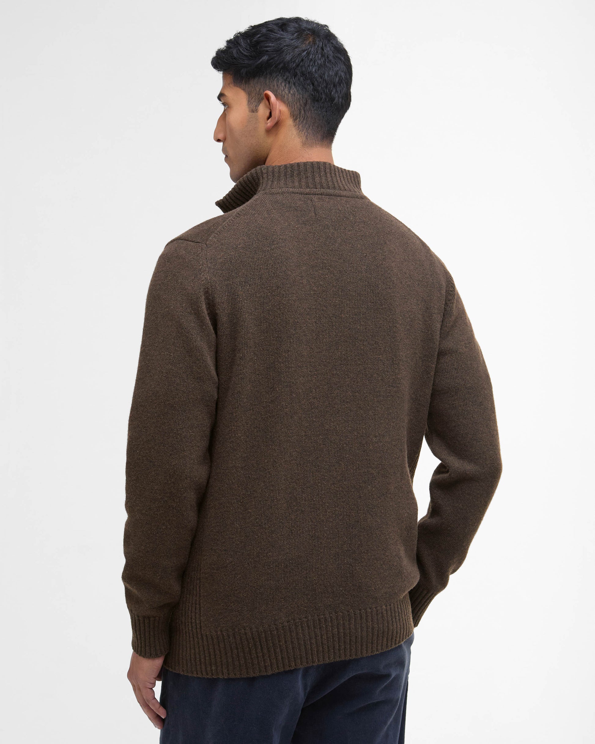 Barbour Essential Lambswool Mens Half-Zip Jumper - Dark Oak | CHO | Designer Mens Knitwear
