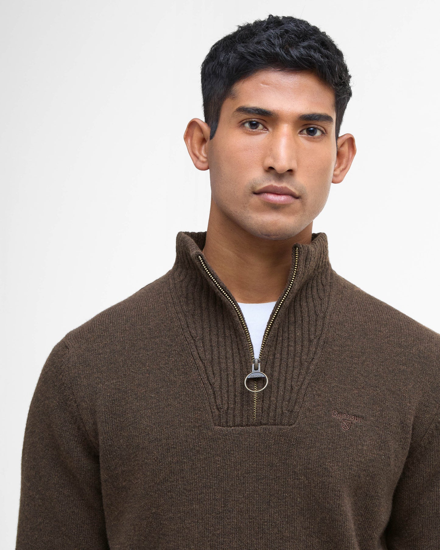Barbour Essential Lambswool Mens Half-Zip Jumper - Dark Oak | CHO | Designer Mens Knitwear