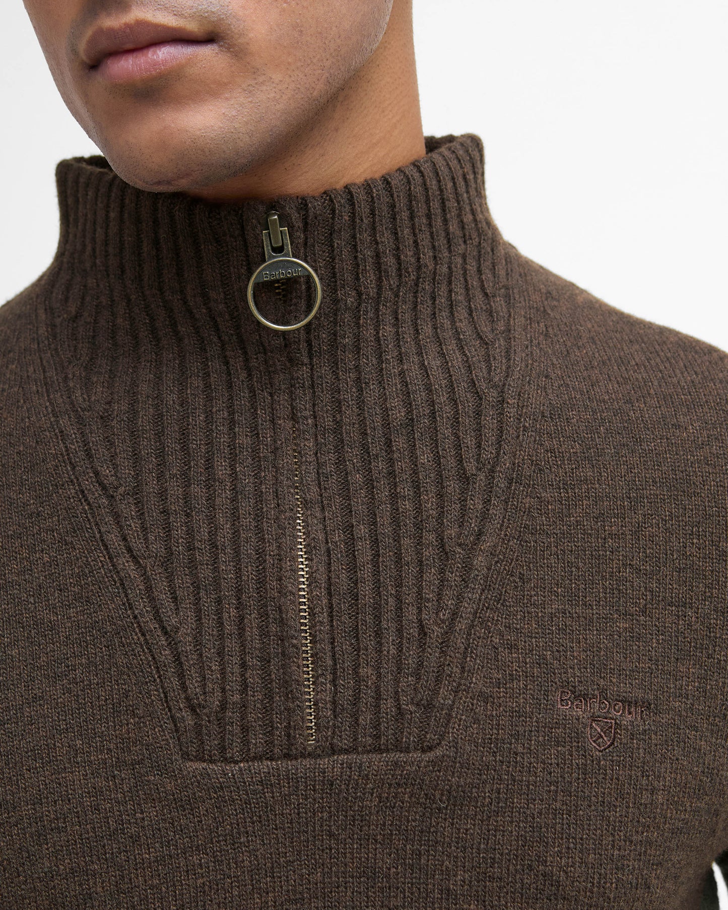 Barbour Essential Lambswool Mens Half-Zip Jumper - Dark Oak | CHO | Designer Mens Knitwear